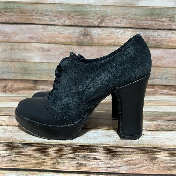 Fiorentini & Baker Black Suede Heeled Derby Shoes